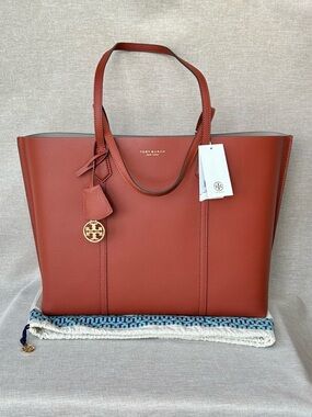 NWT Tory Burch Large Perry Triple Compartment Leather Tote in Sumac